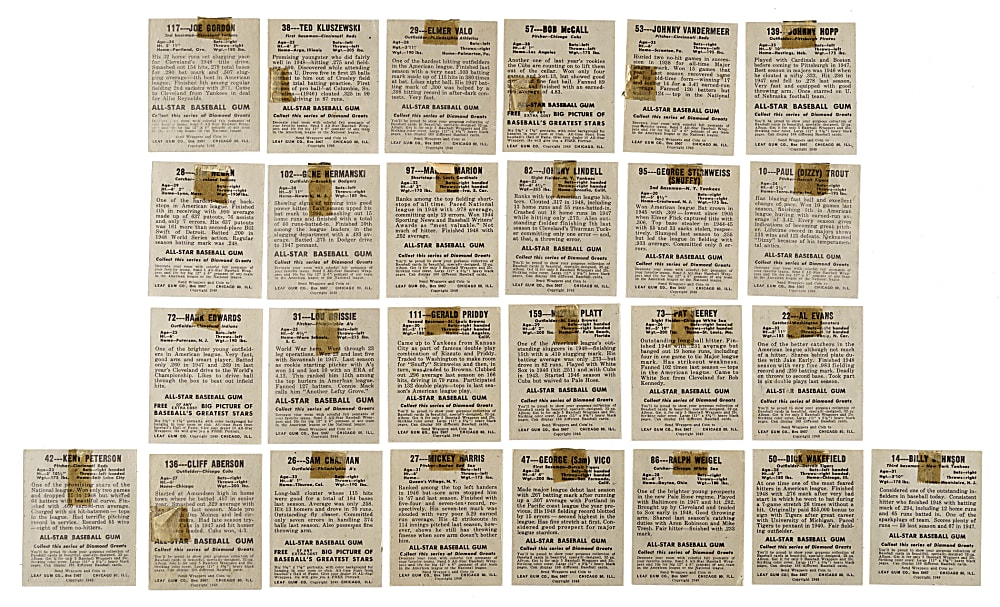 1948-1949 Leaf Collection (30) Including Bobby Doerr, Johnny Mize, and Ralph Kiner Rookie