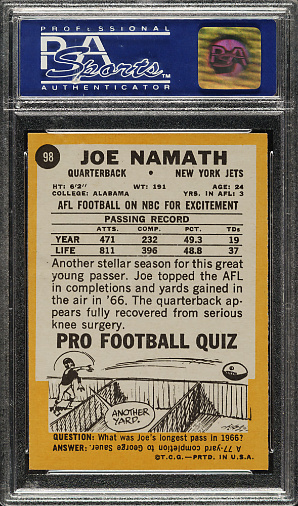 1967 Topps Football #98 Joe Namath PSA MINT 9