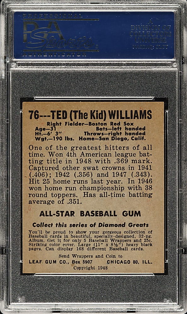 1948-1949 Leaf #76 Ted Williams PSA EX-MT 6
