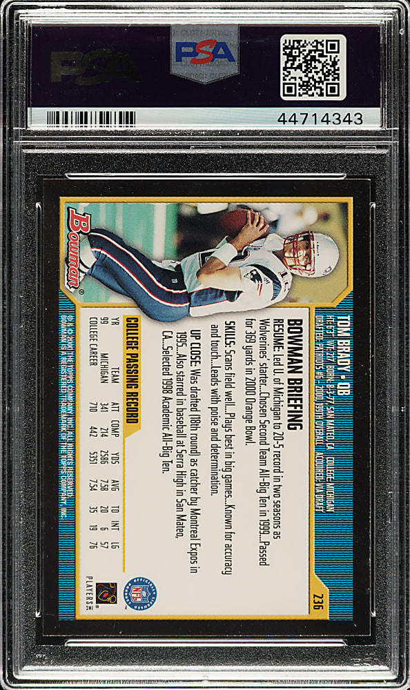 2000 Bowman Football #236 Tom Brady Rookie PSA MINT 9