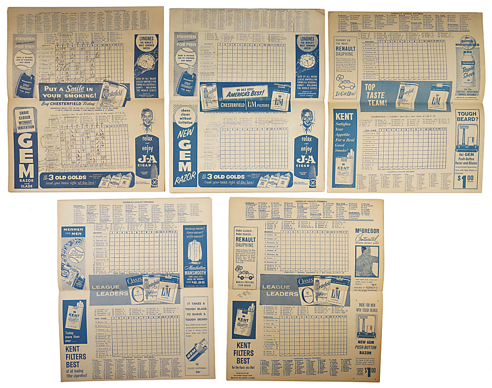 1954 to 1962 Boston Red Sox Program Collection (9) Including Mickey Mantle, Ted Williams, and Yogi Berra in Lineup