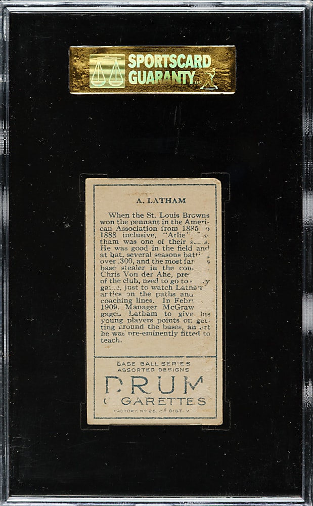 1911 T205 Gold Border Arlie Latham (A. Latham on Back) SGC POOR 10 - Rare Drum Back!