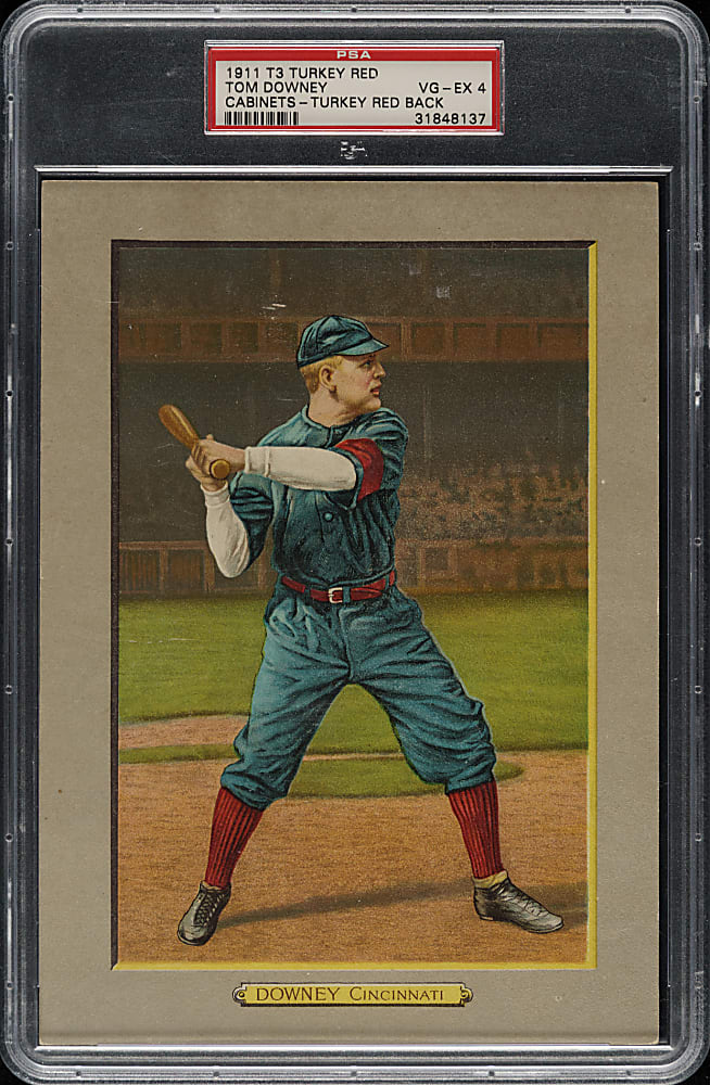 1911 T3 Turkey Red #91 Tom Downey PSA VG-EX 4 - Advertising Back