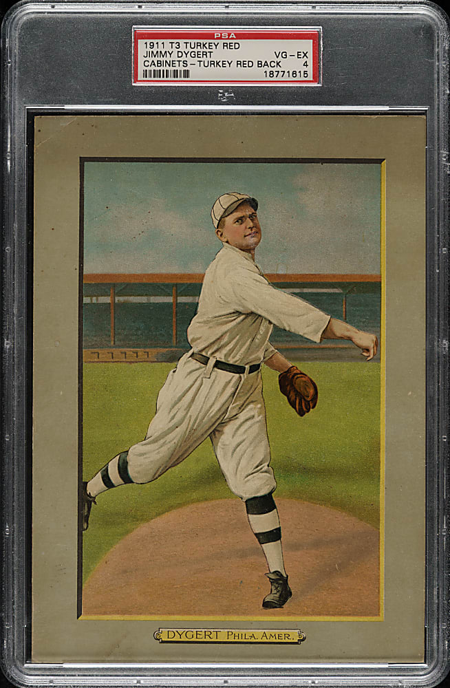 1911 T3 Turkey Red #92 Jimmy Dygert PSA VG-EX 4 - Advertising Back