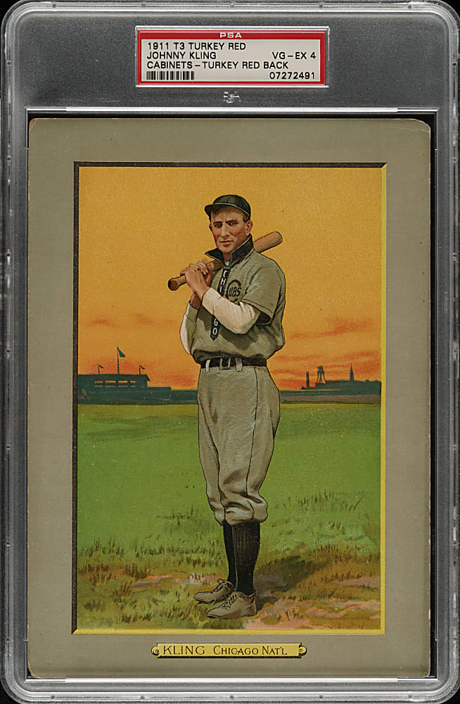 1911 T3 Turkey Red #102 Johnny Kling PSA VG-EX 4 - Advertising Back