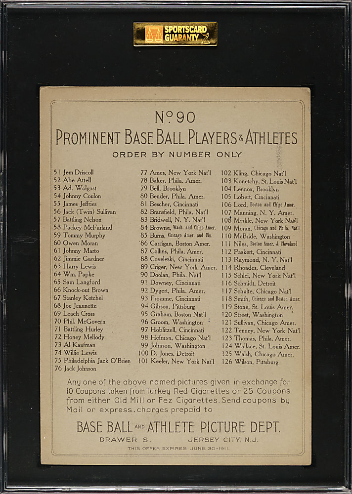 1911 T3 Turkey Red #90 Mickey Doolan SGC VG/EX 50