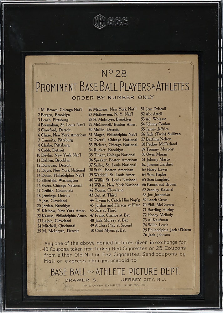 1911 T3 Turkey Red #28 Harry McIntyre Brooklyn & Chicago SGC VG+ 3.5