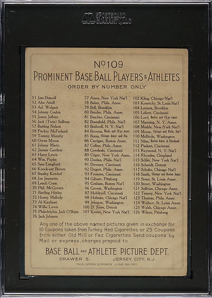 1911 T3 Turkey Red #109 Pat Moran SGC VG/EX 4