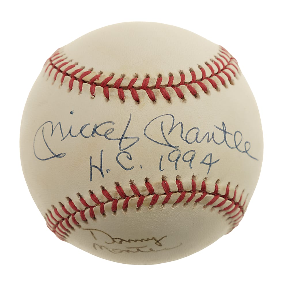 Mickey Mantle and Danny Mantle Dual-Signed Baseball with "H.C. 1994" Inscription - JSA