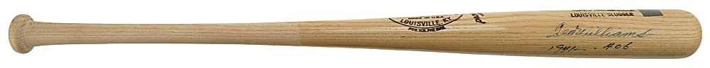 Ted Williams Signed Bat with Rare "1941 - .406" Inscription - JSA