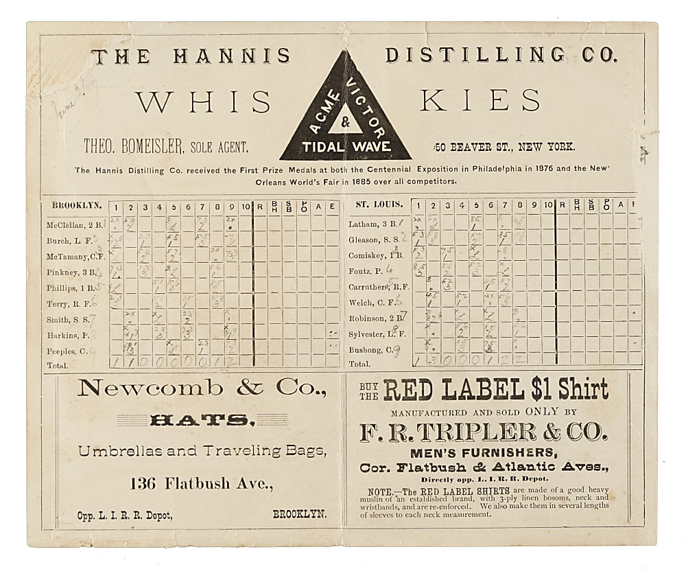 1887 Brooklyn Grays (vs. St Louis Browns) American Association Scorecard with Charles Comiskey