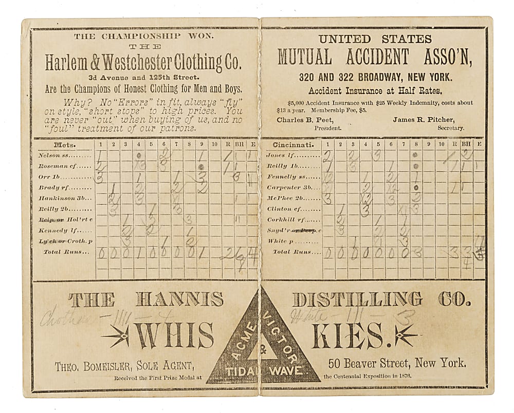 1885 New York Metropolitans (vs. Cincinnati Red Stockings) American Association Scorecard with Bid McPhee