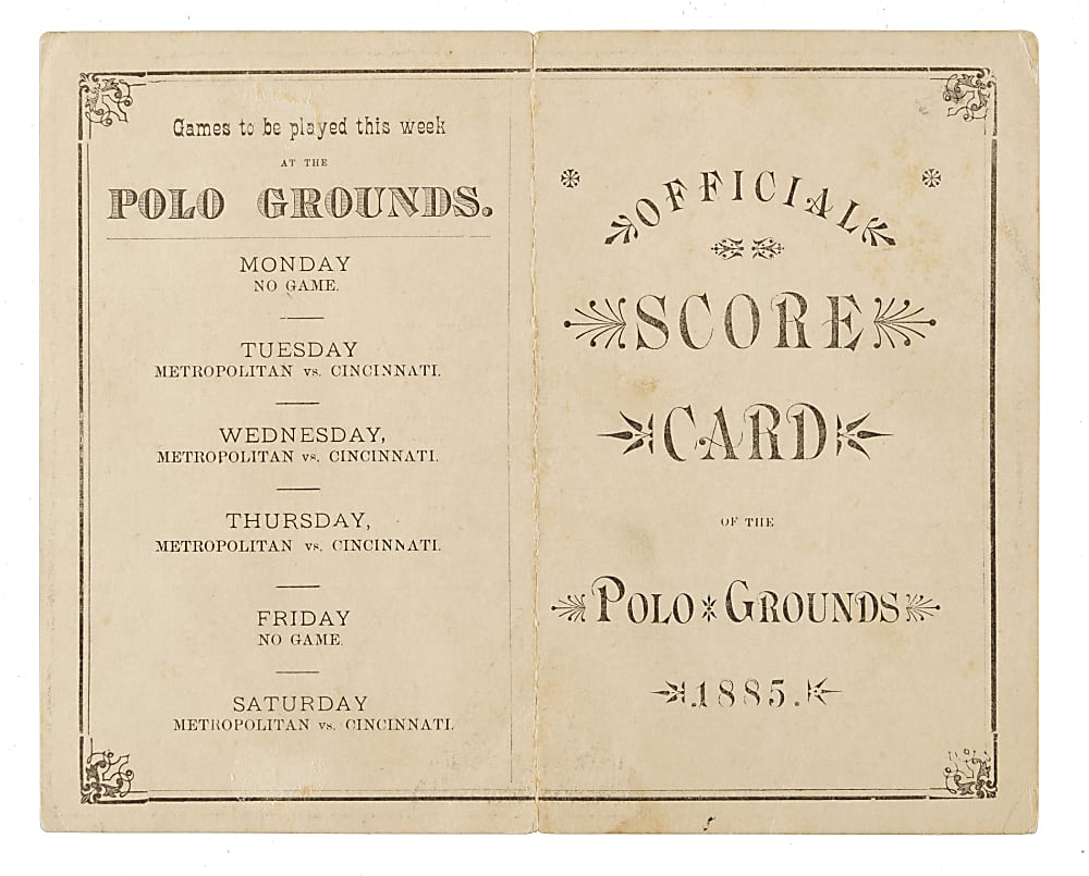 1885 New York Metropolitans (vs. Cincinnati Red Stockings) American Association Scorecard with Bid McPhee