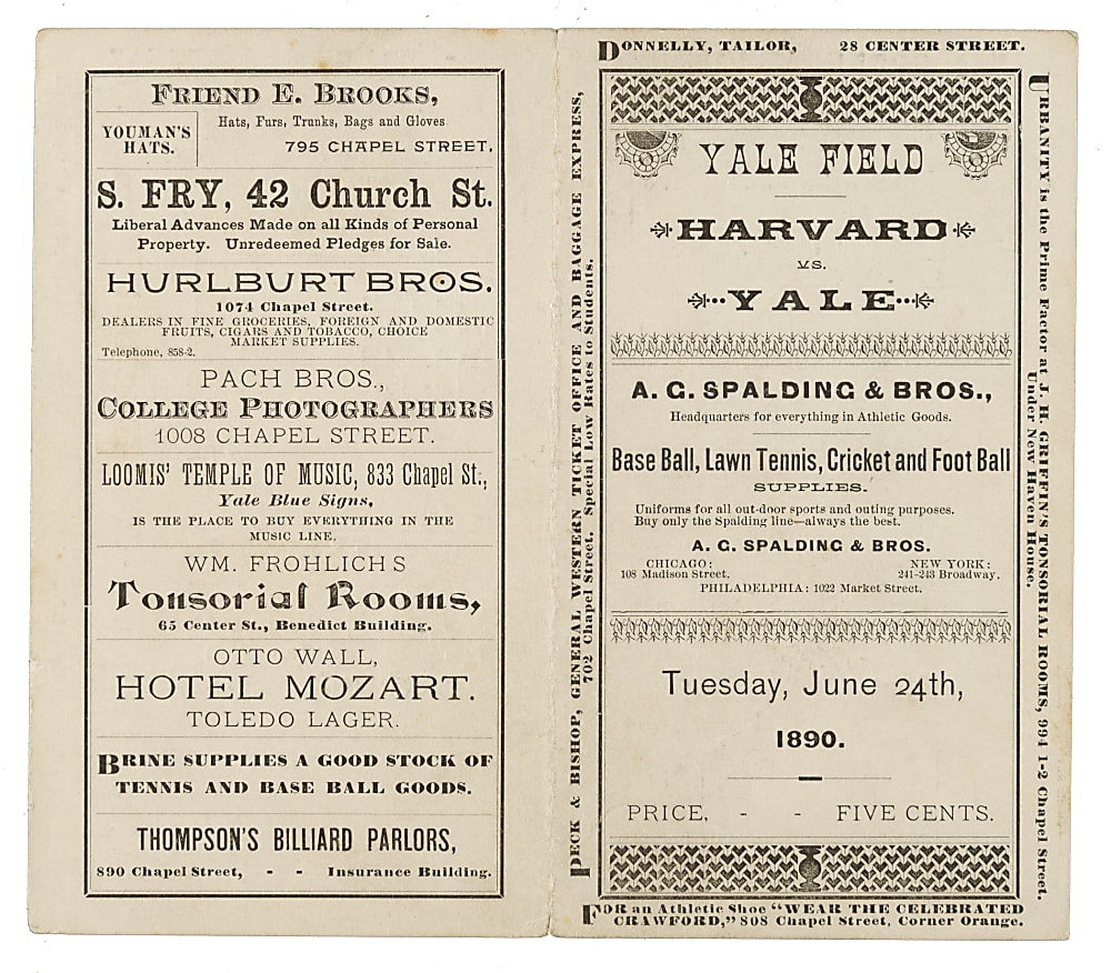 1890 Yale (vs. Harvard) Baseball Scorecard with Amos Alonzo Stagg