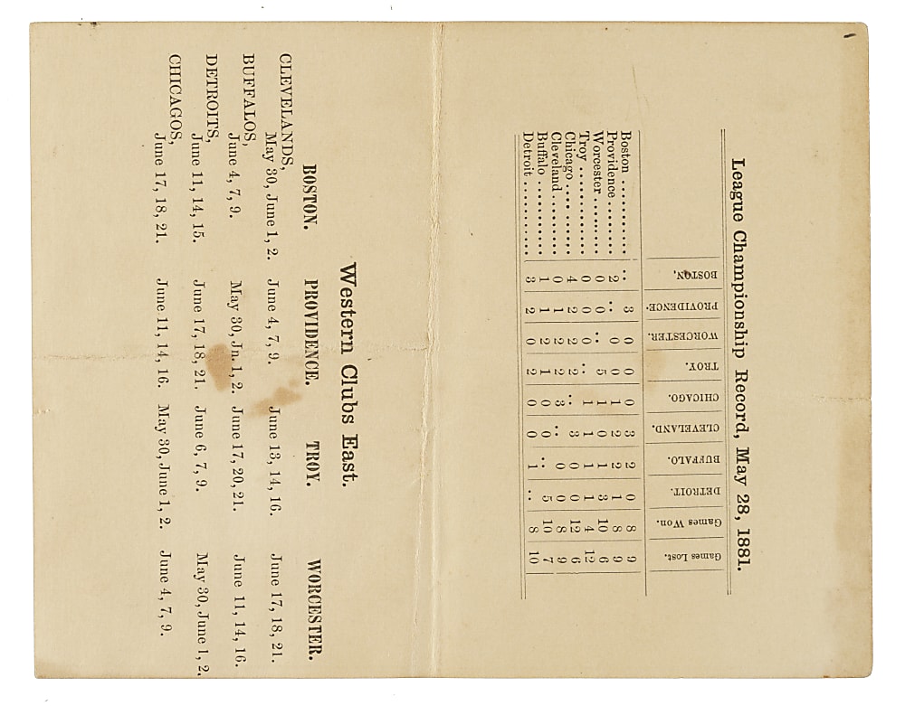 1881 Boston Red Caps (vs. Cleveland Blues) Scorecard with Jack Glasscock