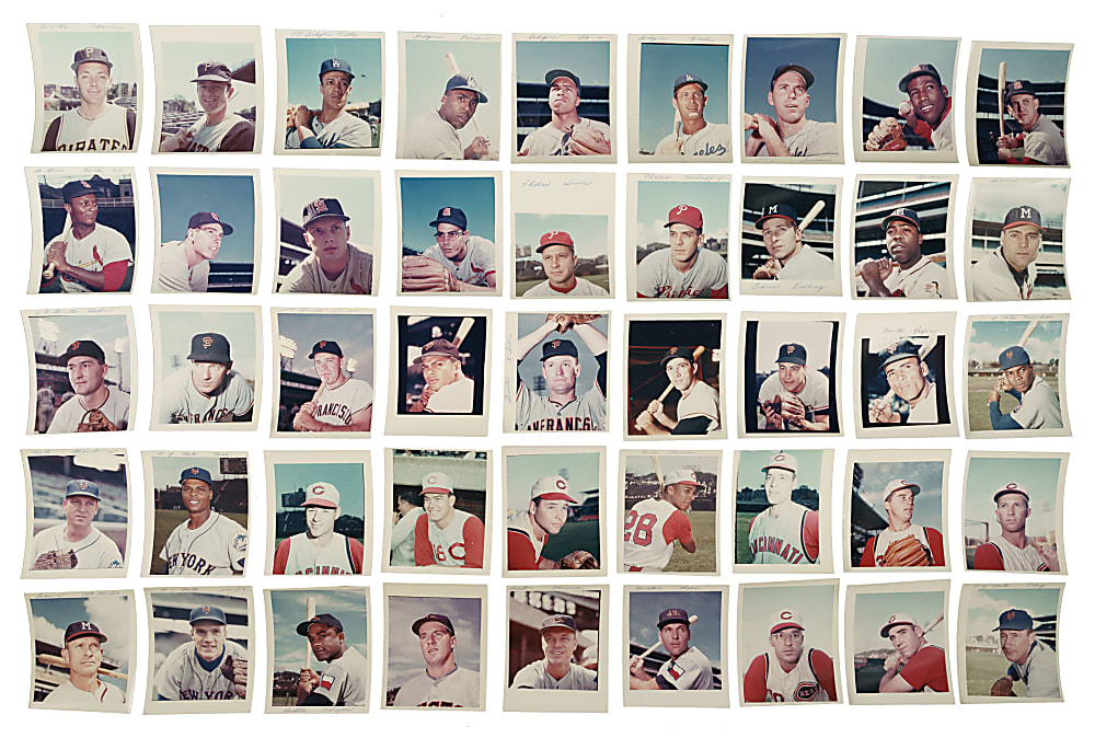 1963 Post Cereal/Jell-O National League Original Hand-Cut Production Photograph Collection (60) with 11 Hall of Famers Including Willie Mays