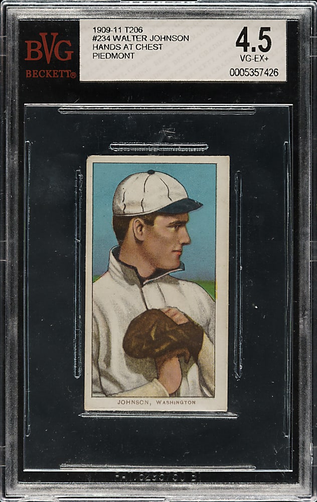 1909-1911 T206 White Border Walter Johnson Hands at Chest BVG VG-EX+ 4.5
