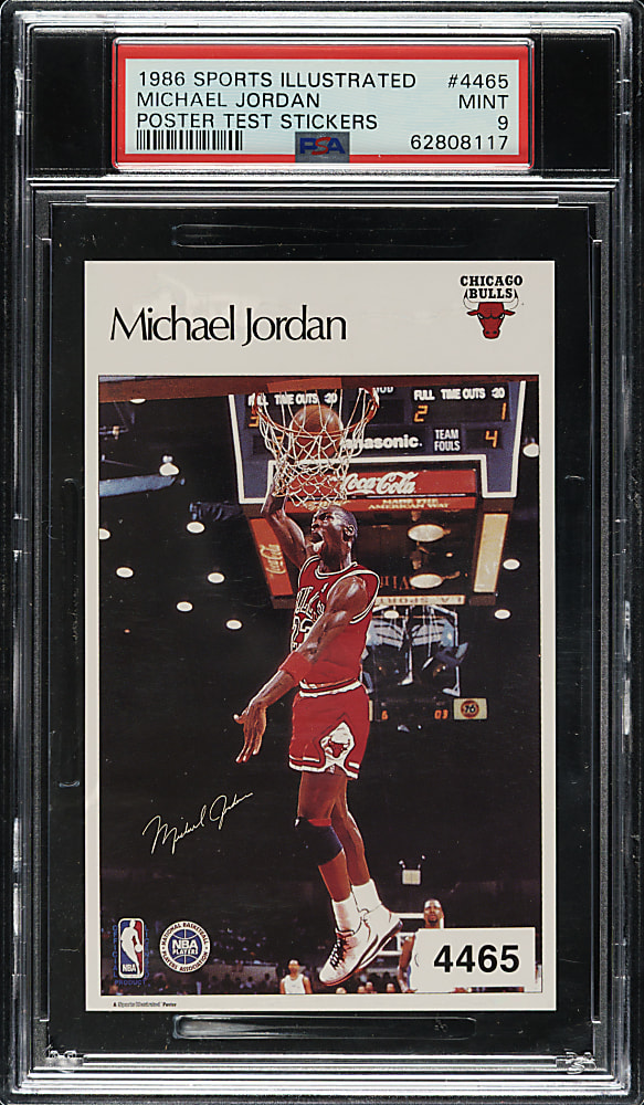 1986-1987 Sports Illustrated Poster Test Stickers Basketball #4465 Michael Jordan PSA MINT 9 - Highest Graded!