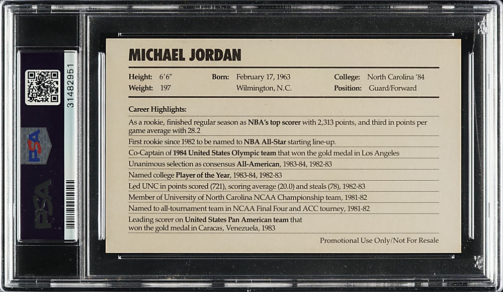 1985 Nike Basketball Michael Jordan Rookie Promo PSA GEM MINT 10