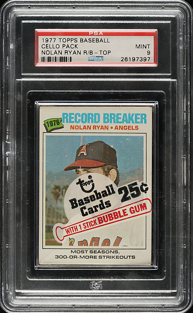 1977 Topps Unopened Cello Pack PSA MINT 9 - Nolan Ryan Record Breaker on Top