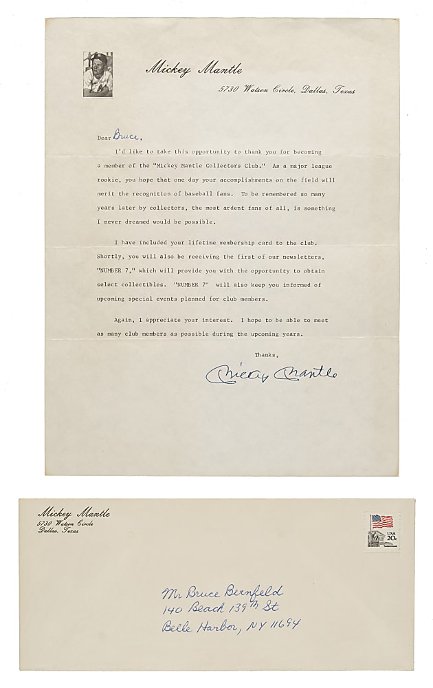 Mickey Mantle Signed Collector's Club Letter - JSA