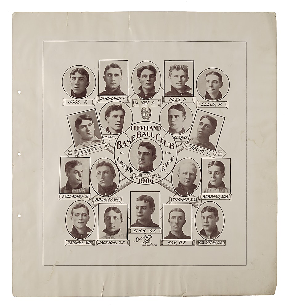 1906 W601 Sporting Life Cleveland Naps Team Composite with Nap Lajoie, Addie Joss, and Elmer Flick