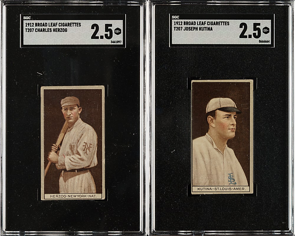 1912 T207 Brown Background Charles Herzog and Joseph Kutina SGC GOOD+ 2.5 Pair - Broadleaf Back