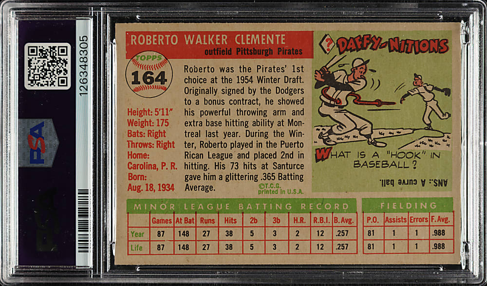 1955 Topps #164 Roberto Clemente Rookie PSA EX 5