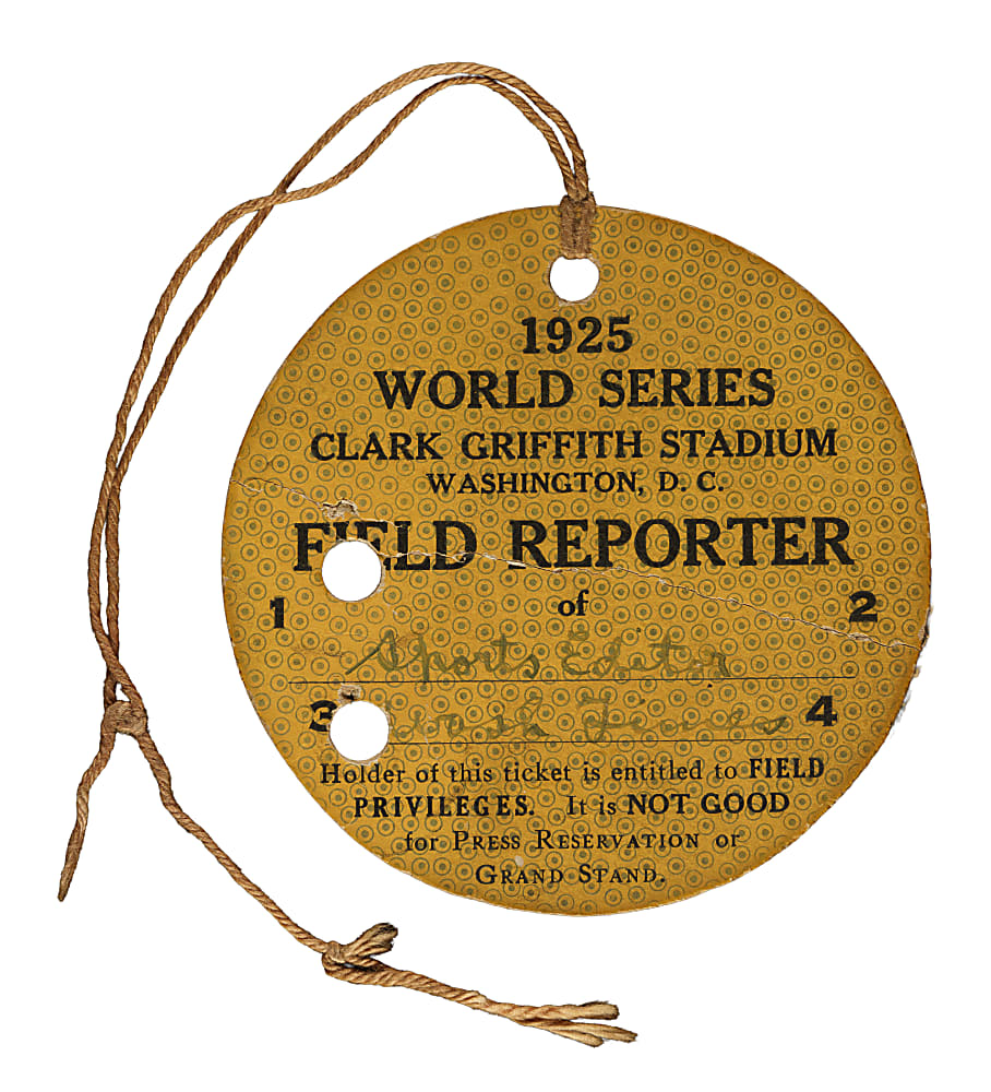 1925 World Series Field Reporter Pass