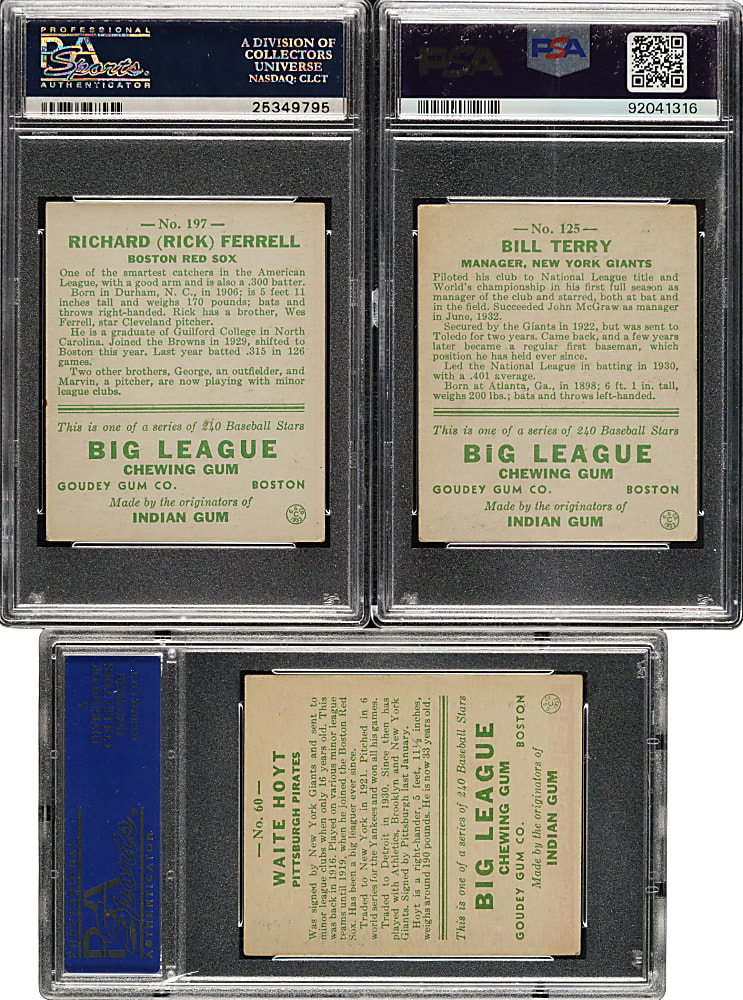 1933 R319 Goudey PSA-Graded Near-Complete Set (188/240)