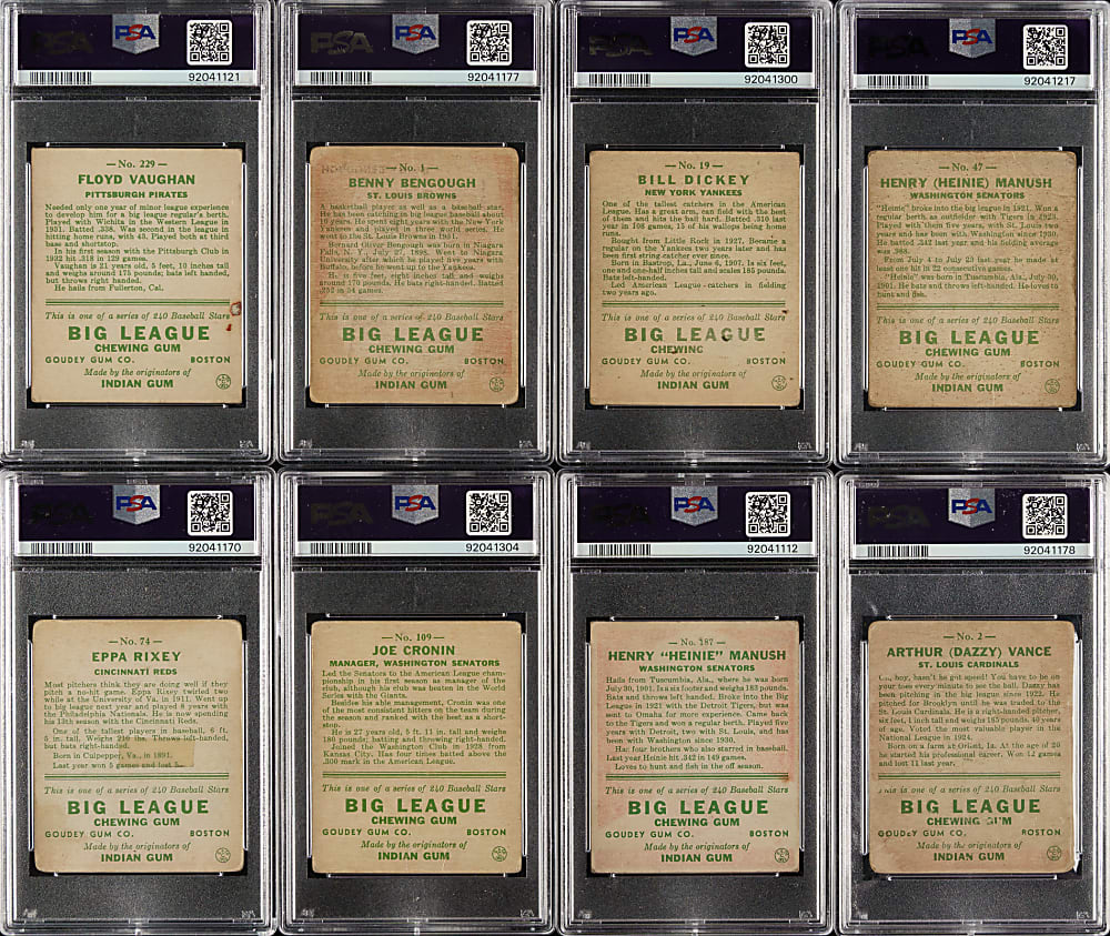1933 R319 Goudey PSA-Graded Near-Complete Set (188/240)