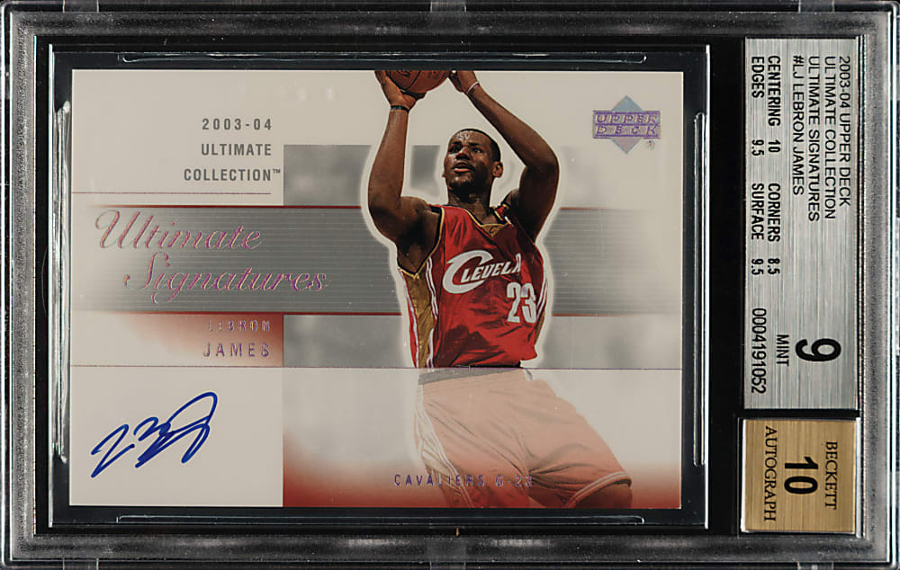 2003-2004 Upper Deck Ultimate Collection Ultimate Signatures Basketball #LJ-A LeBron James Rookie BGS MINT 9 with GEM 10 Signature