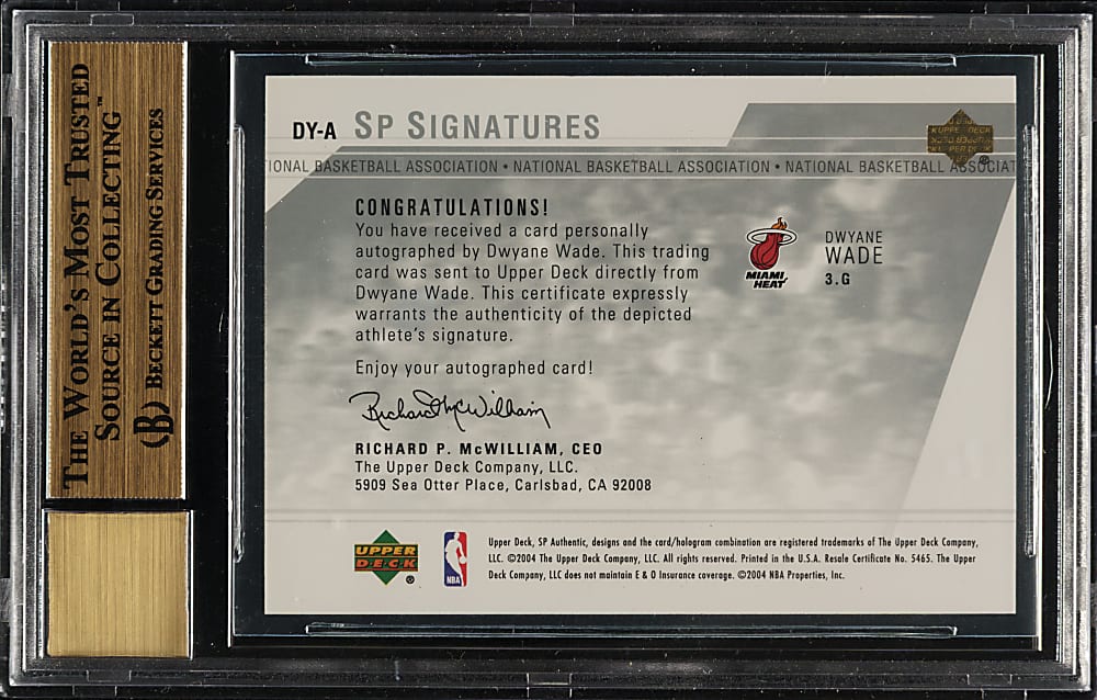 2003-2004 Upper Deck SP Authentic SP Signatures Basketball #DY-A Dwyane Wade Rookie BGS GEM MINT 9.5 with GEM MINT 10 Signature