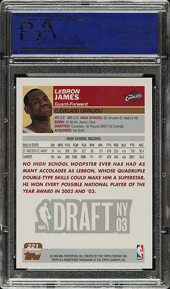 2003-2004 Topps Basketball #221 LeBron James Rookie PSA MINT 9