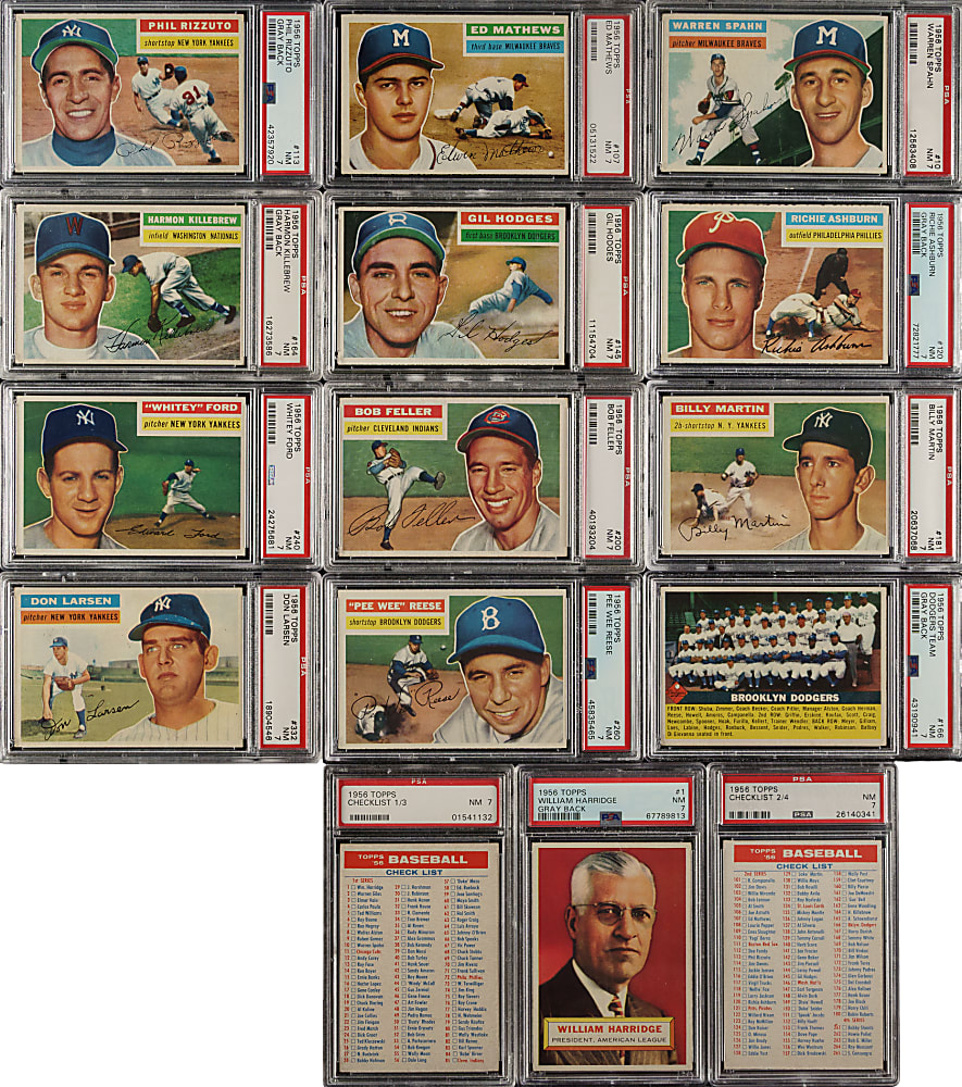 1956 Topps PSA-Graded Near-Complete Master Set (345/354) Including Eleven Team Card Variations and Both Checklists