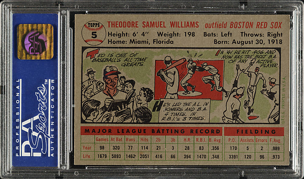 1956 Topps #5 Ted Williams Gray Back PSA NM 7