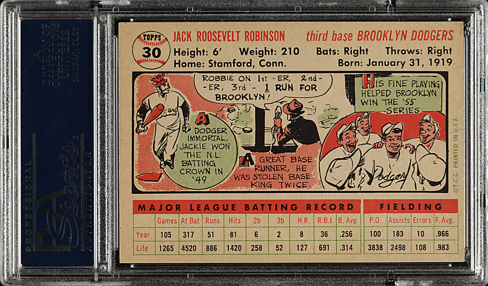 1956 Topps #30 Jackie Robinson White Back PSA NM 7