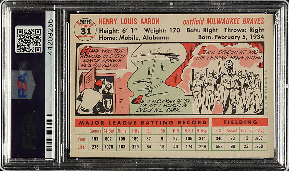1956 Topps #31 Hank Aaron White Back PSA NM 7