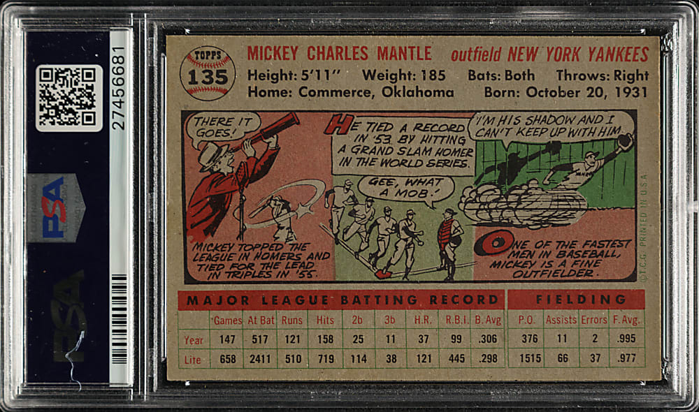 1956 Topps #135 Mickey Mantle Gray Back PSA NM 7