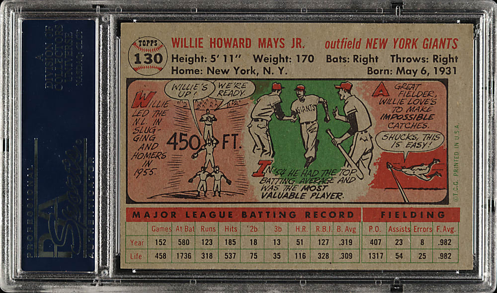 1956 Topps #130 Willie Mays Gray Back PSA NM 7