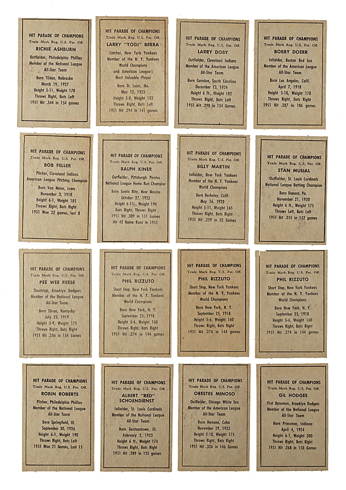 1952 Berk Ross Near-Complete Set (65/72) Including Berra, Campanella, Musial, and Snider