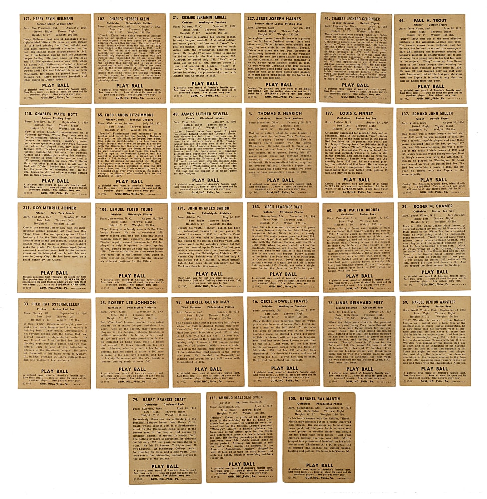 1940 R335 Play Ball Collection (31) Including Ten Hall of Famers