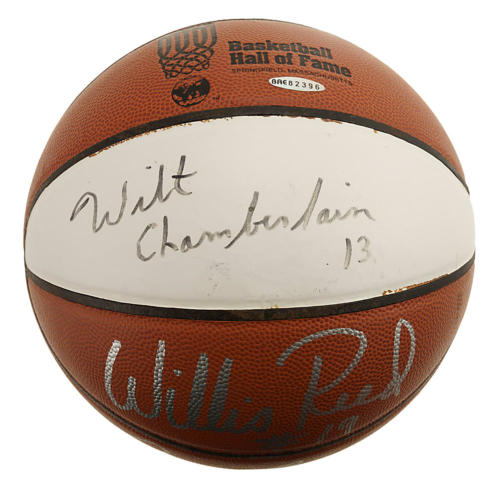 Hall of Fame Multi-Signed Basketball with Mikan, Russell, Jabbar, and Chamberlain - JSA