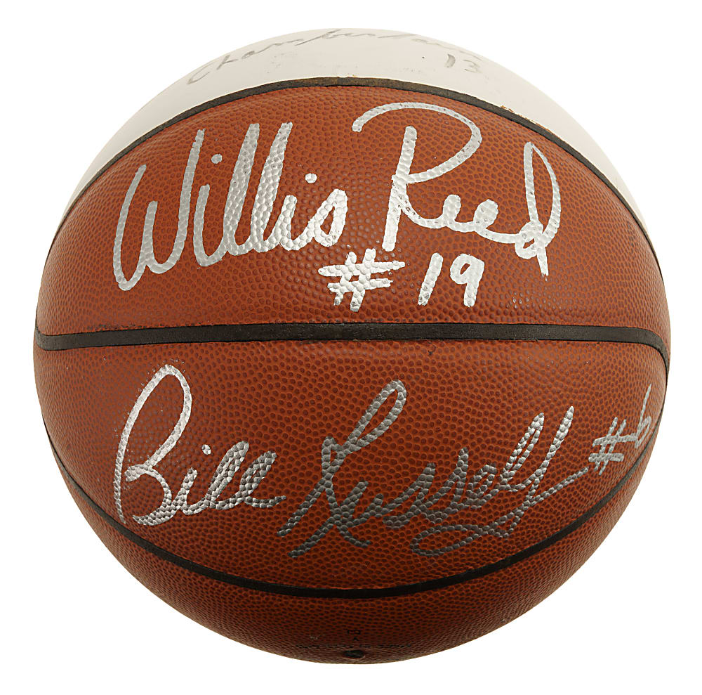 Hall of Fame Multi-Signed Basketball with Mikan, Russell, Jabbar, and Chamberlain - JSA