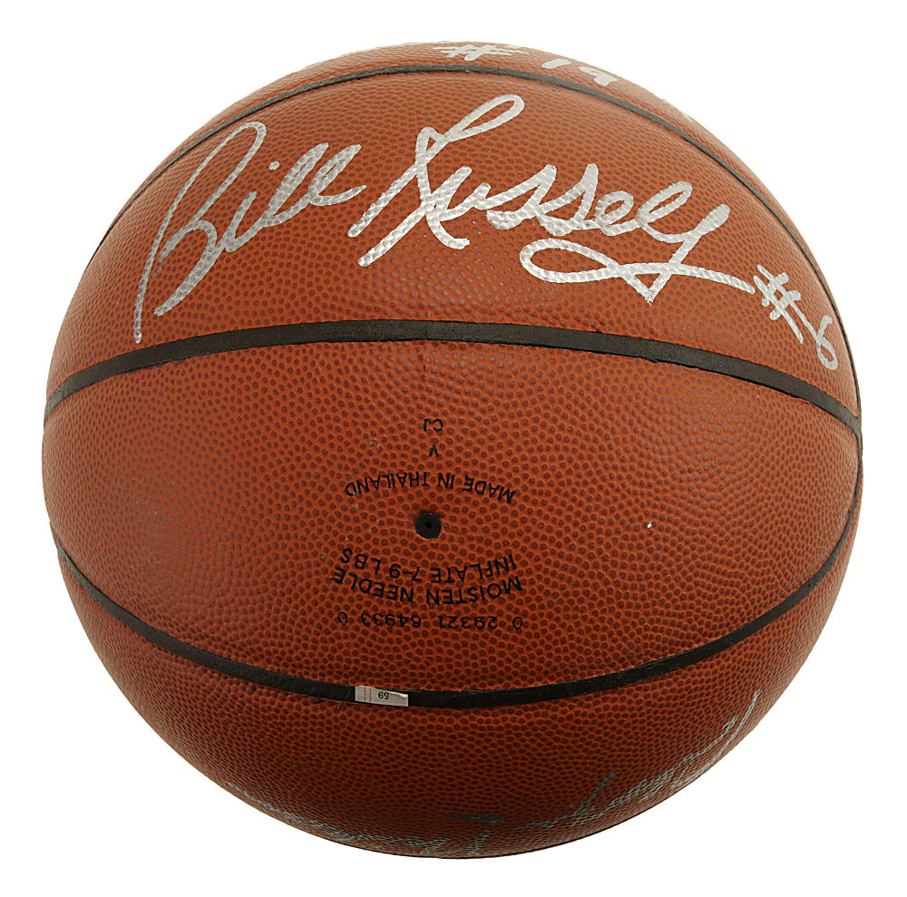Hall of Fame Multi-Signed Basketball with Mikan, Russell, Jabbar, and Chamberlain - JSA