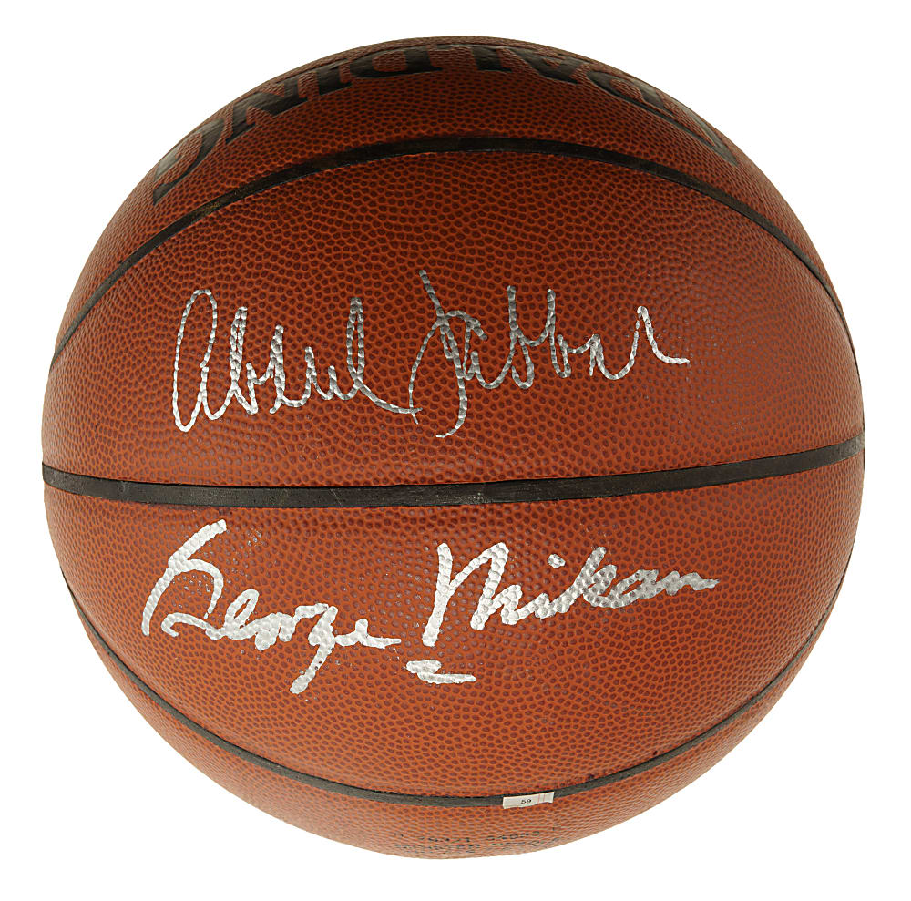 Hall of Fame Multi-Signed Basketball with Mikan, Russell, Jabbar, and Chamberlain - JSA