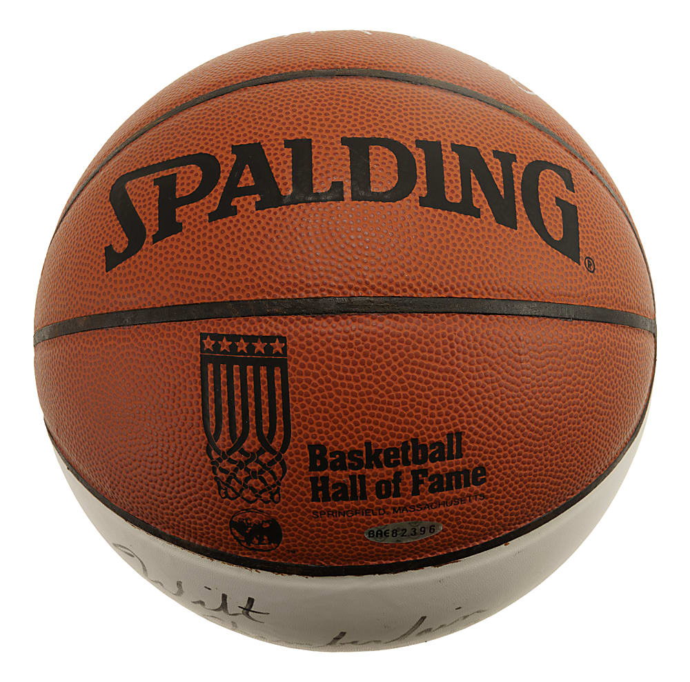 Hall of Fame Multi-Signed Basketball with Mikan, Russell, Jabbar, and Chamberlain - JSA