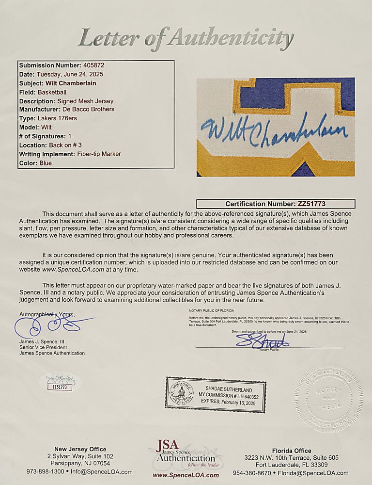 Wilt Chamberlain Signed "Los Angeles Lakers and Philadelphia Warriors/76ers" Split Jersey - JSA