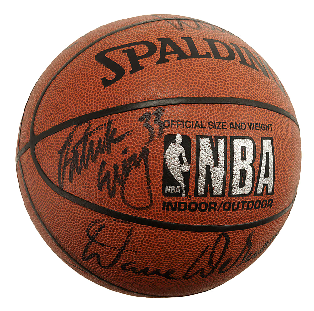 New York Knicks Hall of Famer and Stars Multi-Signed Basketball with Patrick Ewing, Willis Reed, and Walt Frazier