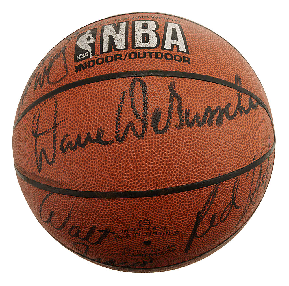 New York Knicks Hall of Famer and Stars Multi-Signed Basketball with Patrick Ewing, Willis Reed, and Walt Frazier